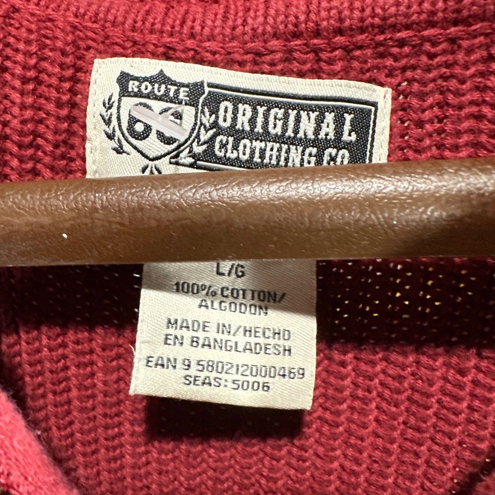Route 66 Original Clothing Co‎ Mens Red Ribbed Quarter Zip Sweater L G Cotton - Picture 2 of 5